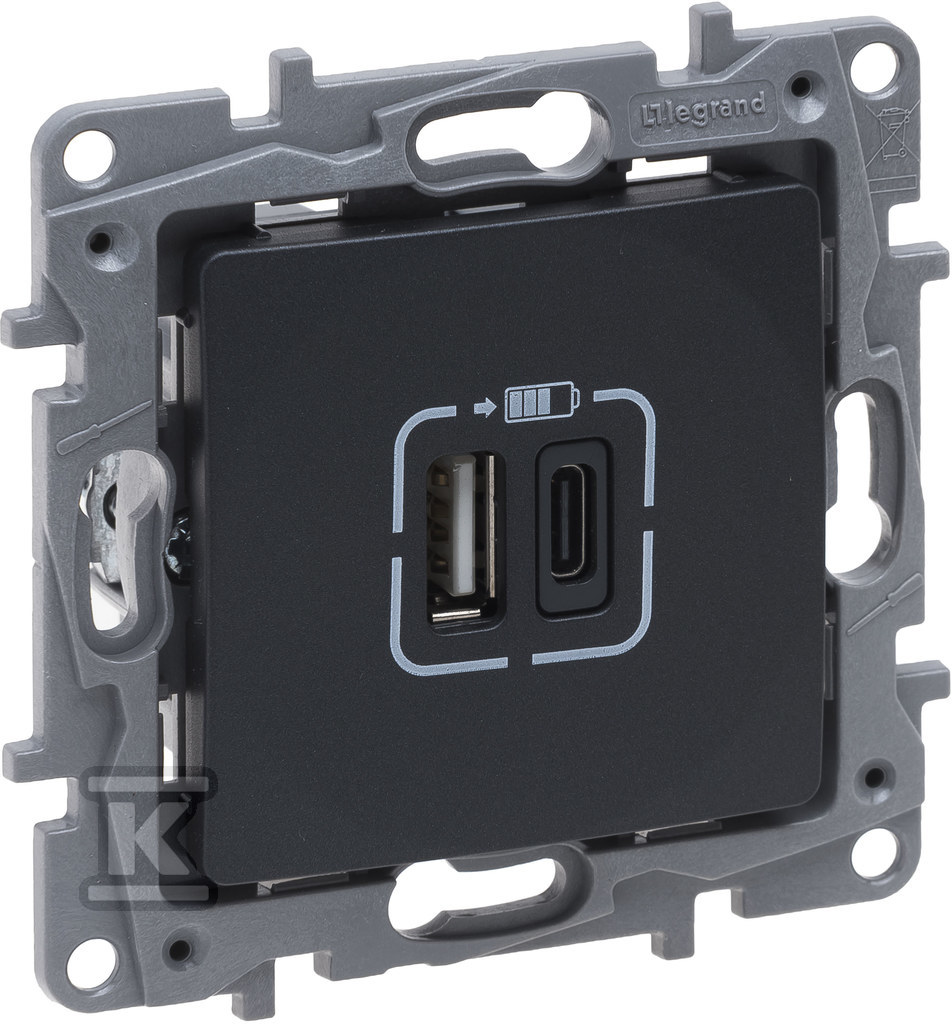 Gniazdo 2 X Usb Typ A+C - 3 A Antracyt, - 762297