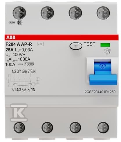 Wyłącznik różnicowo-prądowy, 4P, A, - 2CSF204401R1250