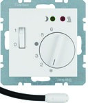 Regulator temperatury podłogowy ze stykiem zwiernym, elementem centralnym, łącznikiem i 2 diodami LED, biały, B.KWADRAT