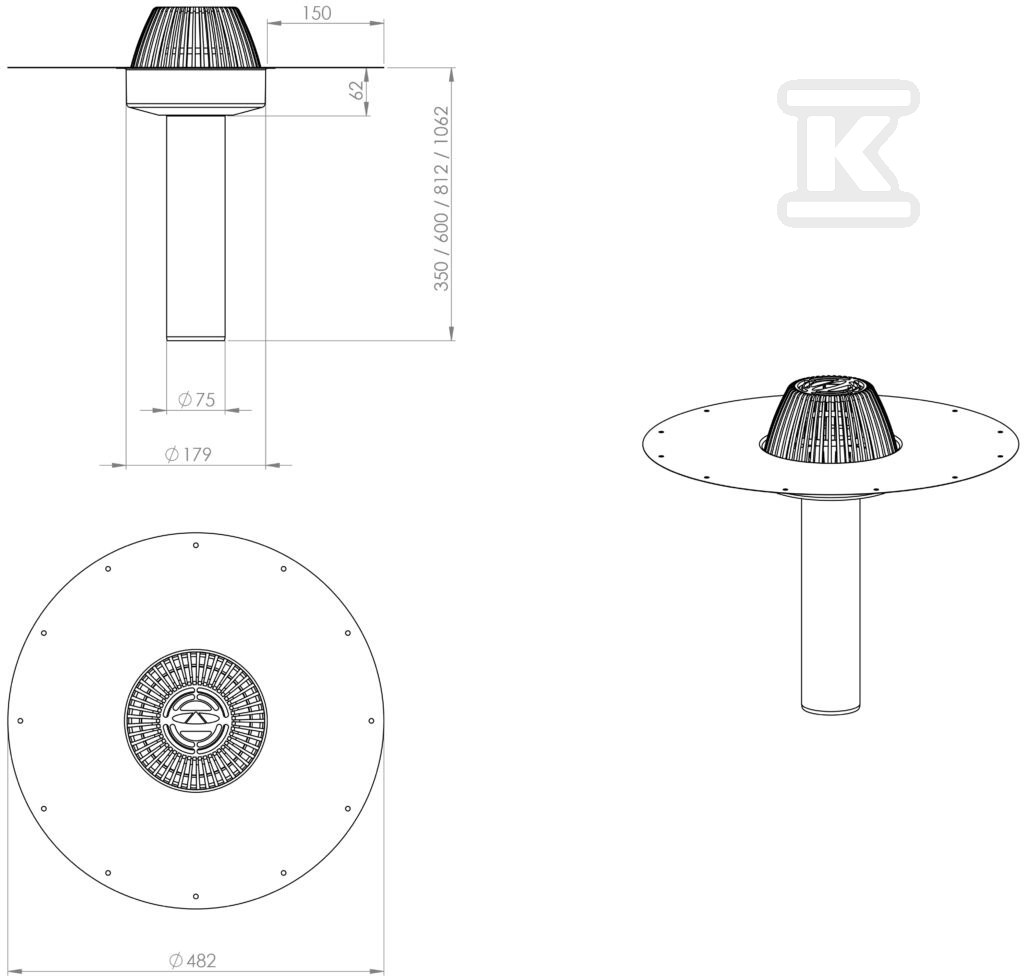 Roof drain made of acid-proof steel, - 390001