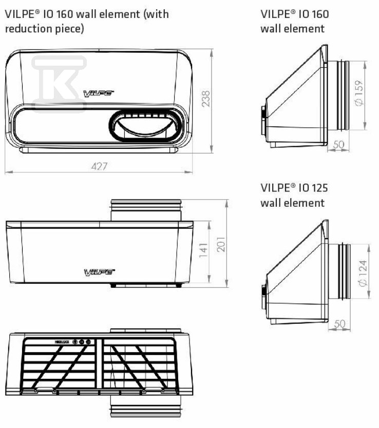 Wall air intake and exhaust IO 160 - - 370107