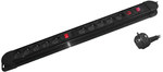 Power strip, 10 sockets 2P+Z, cable 3x1.5mm2, length 1.5m, 2xilluminated double-circuit switch, 2xthermal switch. 16A/230 VAC, Black