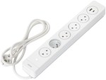 Surge protector 5 sockets 2P+Z EasyEject type, 1.5m cable (3x1.5mm2), with illuminated switch and 2 fast USB chargers A+C, white