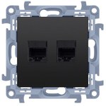 Priză dublă pentru computer RJ45, categoria 6, ecranată (modul), negru mat, SIMON10