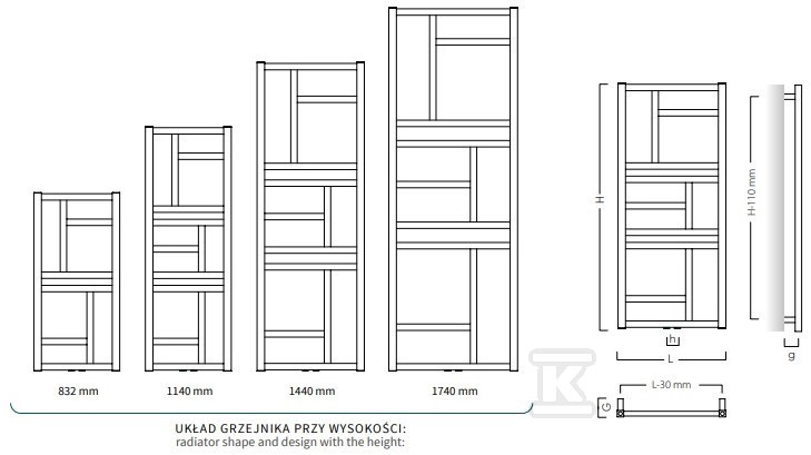 Grzejnik drabinkowy MONDRIAN 500X1440, - MON-50/140D50C31