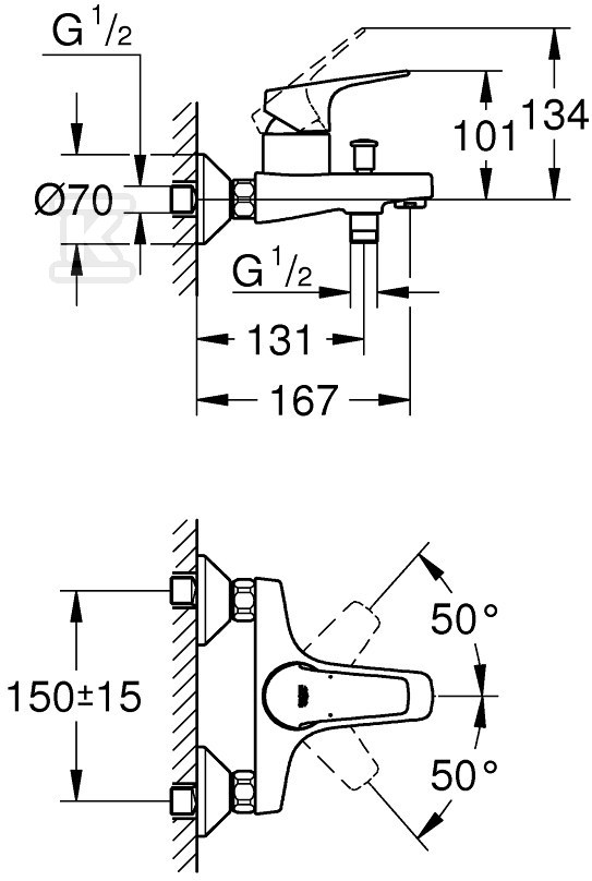 Bateria wannowa Grohe BauFlow OHM bath - 23756000