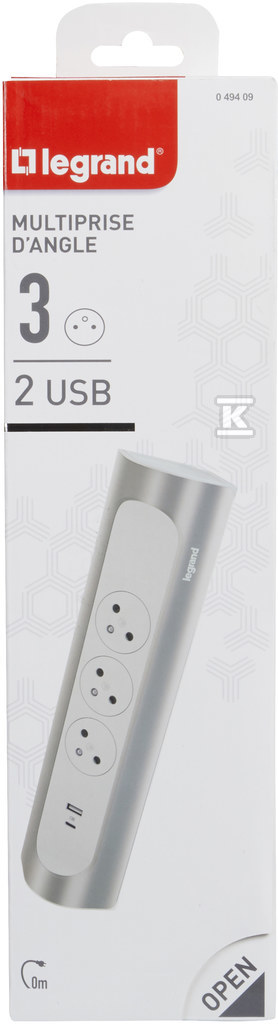 Cablu prelungitor de colț 3x2P+Z, USB - 049409