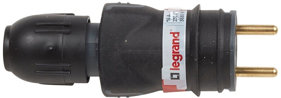 Utikač 2P+Z 16a IP44 crna guma + - 050110