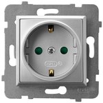 Розетка одинарна з заземленням шуко, з жалюзі струмопроводу, ARIA silver