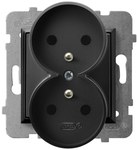 Double socket with earthing module without frame, black metallic ARIA