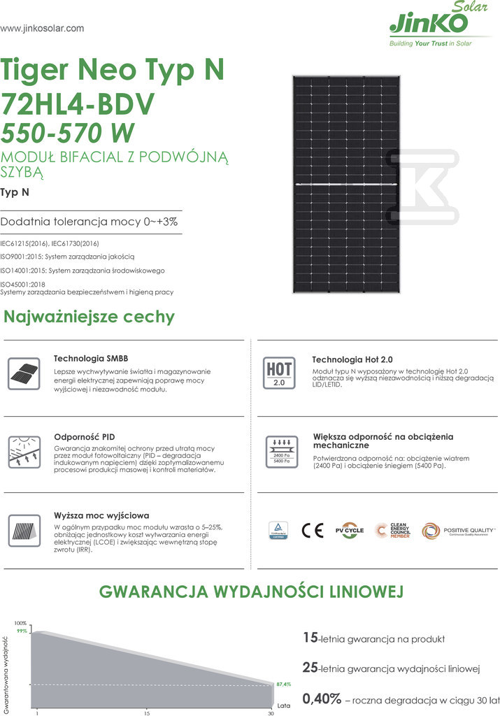 Solar panel Jinko 565W Half-Cut, N - JKM565N-72HL4-BDV