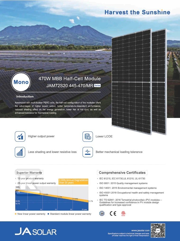 Photovoltaic module JASolar - JAM72S20-460/MR_SF