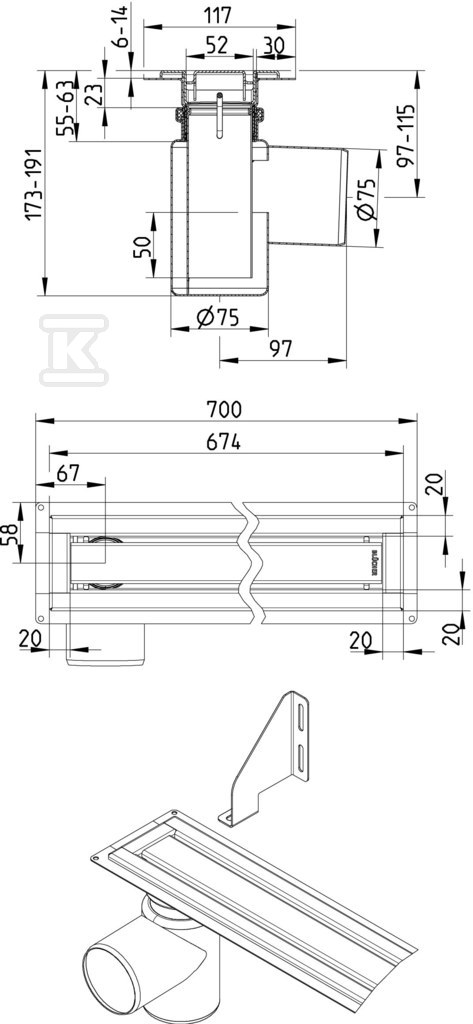 WaterLine Shower channel 700, set with - 378.070.056.4B