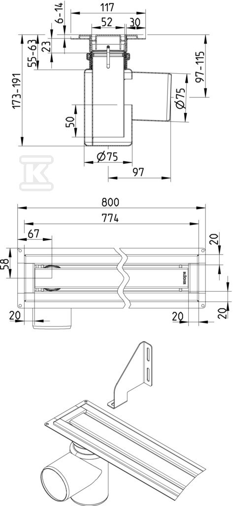 WaterLine Shower channel 800, set with - 378.080.056.4B