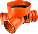 Straight-through channel PP 315x160+L160, type3 with left inlet, for 315mm corrugated rising pipe and smooth 160mm inlet pipes + 160mm left inlet, with a gasket, orange (Diamir 315 well)