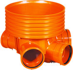 Wall unit PP 425x160, collective type2, for a corrugated rising pipe DN/ID 425mm and a smooth inlet pipe 160mm, with a gasket, orange color (Diamir 425NW well)