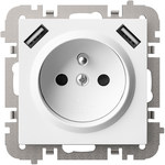 Розетка врізна 2P+Z + 2xUSB блок живлення, без рамки, білий колір, VESTRA