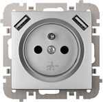 Розетка врізна 2P+Z + 2xUSB блок живлення, без рамки, колір срібло, VESTRA