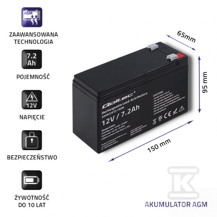 AGM-Batterie 12V 7,2Ah max. 108A - 53062