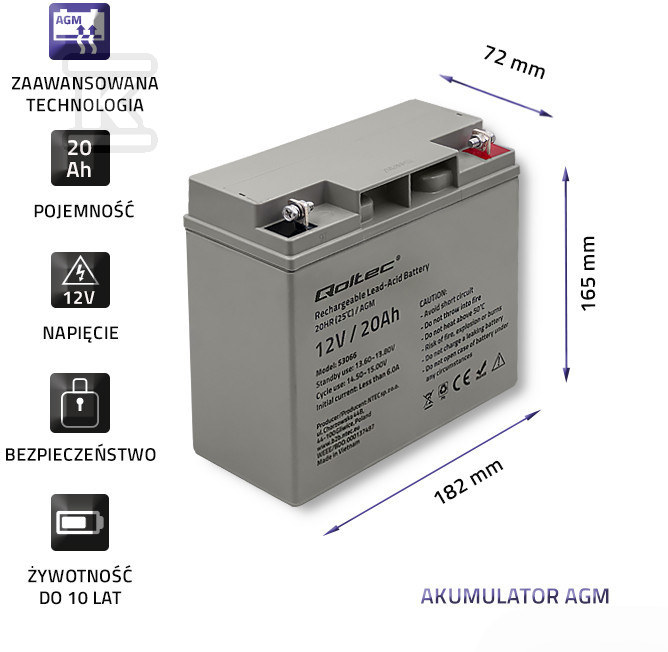 AGM baterija 12V 20Ah mak. 300A - 53066