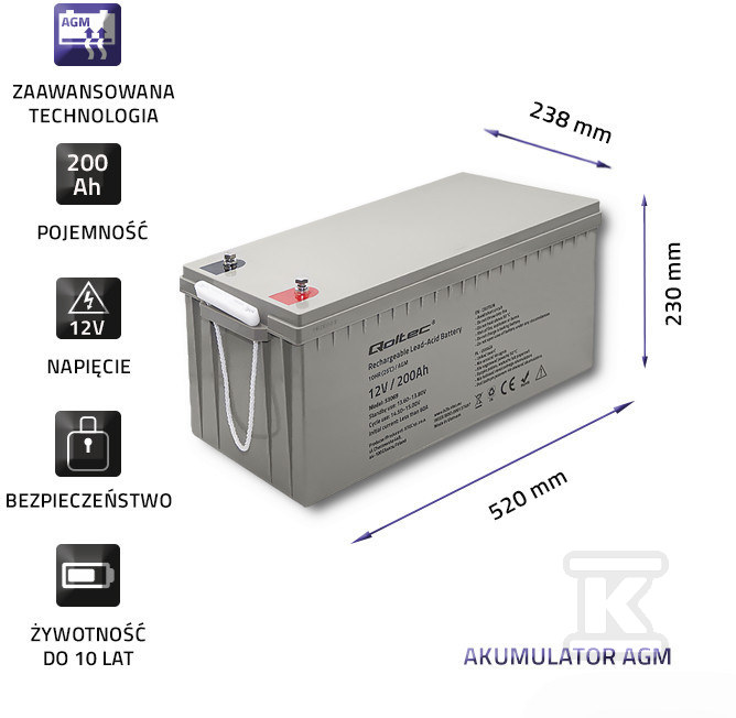 AGM-Batterie 12V 200Ah max. 3000A - 53069