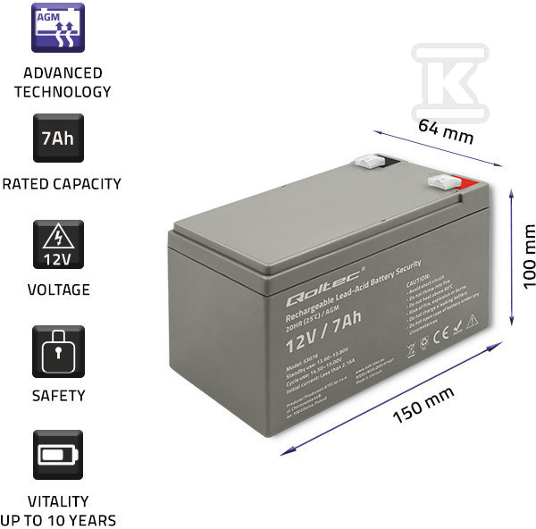 Akumulator AGM 12V 7Ah max. 105A - 53076