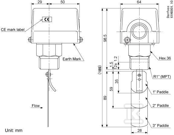 Lopatkový snímač průtoku, typ FQS-U30G - 061H4000