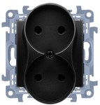 Double socket without grounding (module) 16A, 250V~, screw terminals, black mat, SIMON10