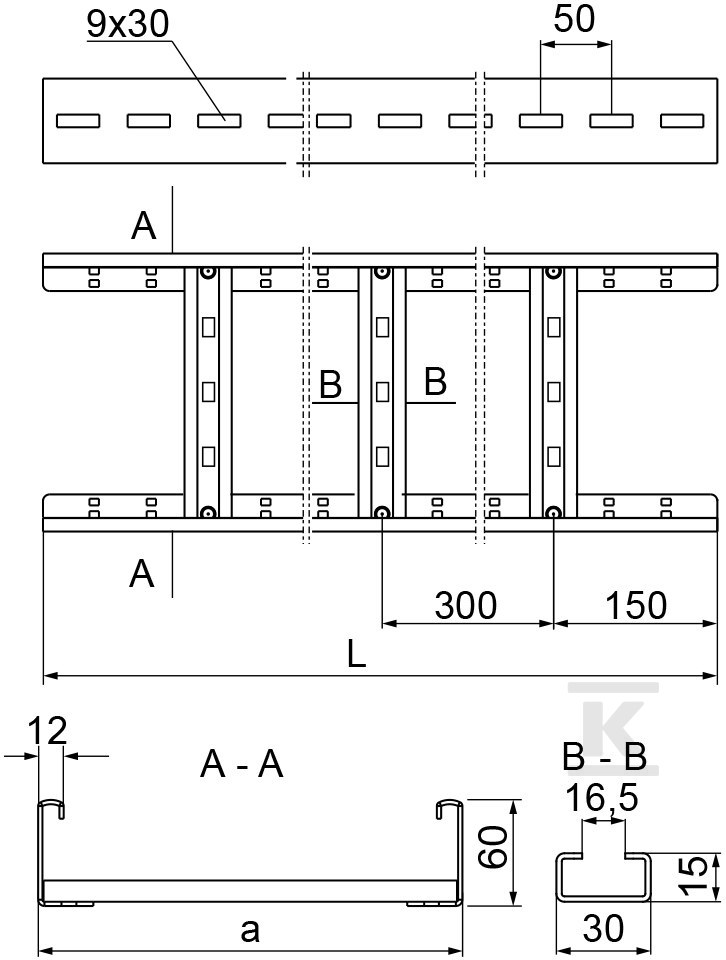 Žebřík DUP/DUOP200H60/3 N, tloušťka - 466320