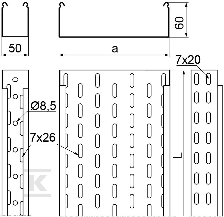 Tablett KCL/KCOL100H60/3 N, Blechstärke - 160810