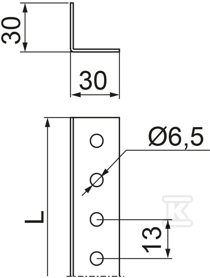 Bară unghiulară KTC30H30/2, grosime - 621220