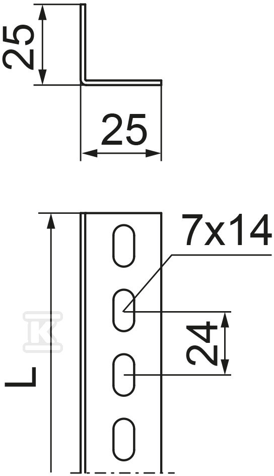 Ugaona šipka KTC25H25/3, debljina lista - 620330