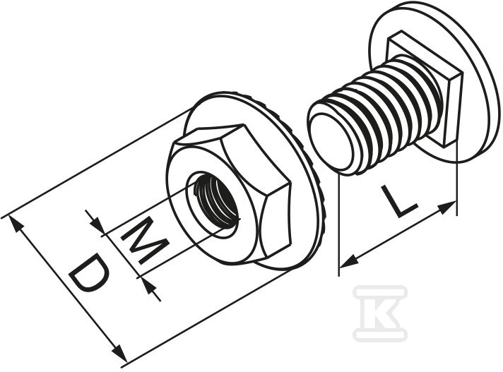 Șurub cu cap truss + piuliță zimțată - 651141