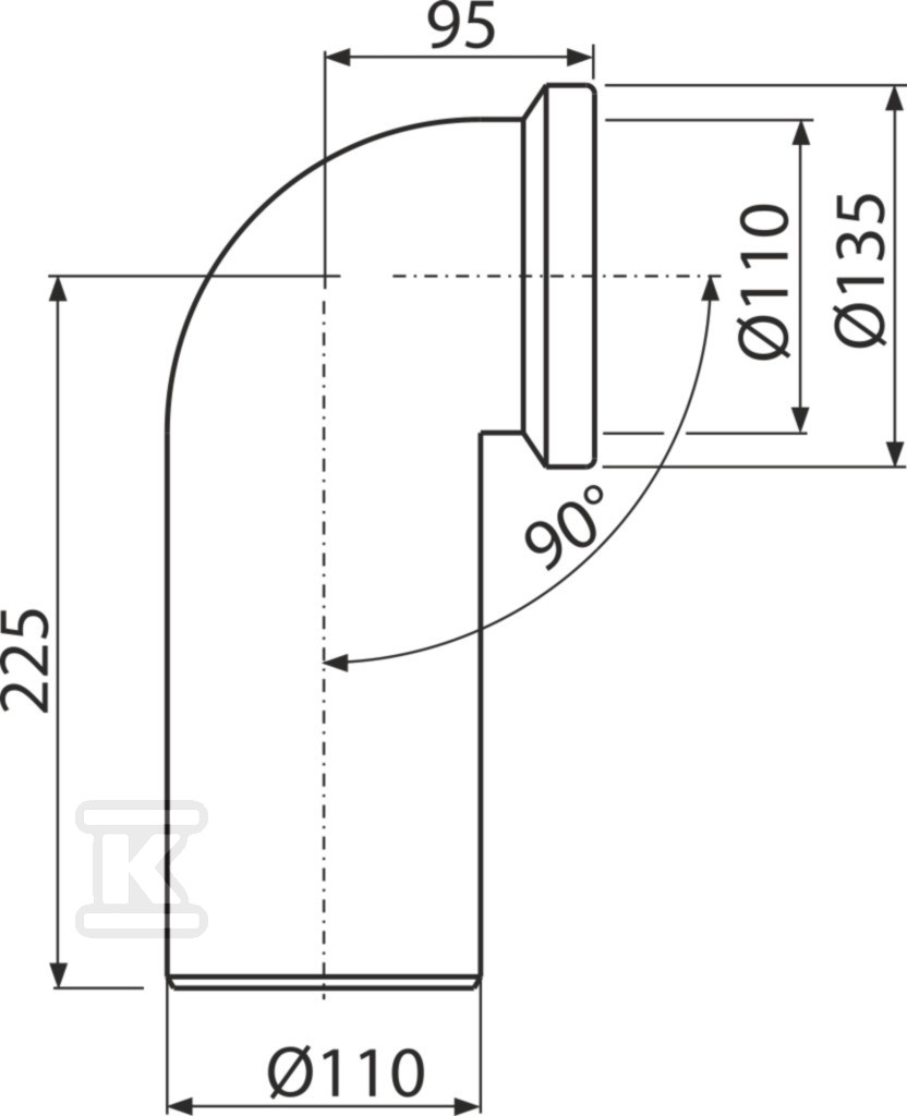 WC pripojenie - 90 stupňové koleno - A90-90