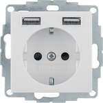 Gniazdo SCHUKO z gniazdem ładowania USB 2, 4 A, samozaciski krem połysk, B.KWADRAT