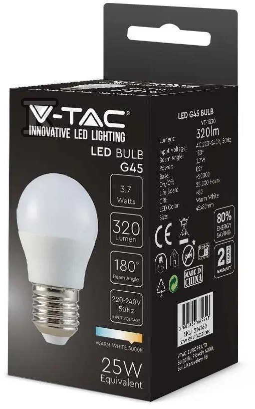 V-TAC LED sijalica 3.7V E27 Ball G45 - 214160