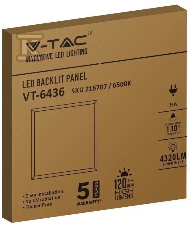 V-TAC LED panel 36W 600x600 LED - 216706