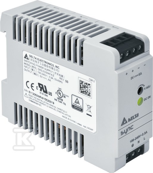 Zasilacz na szynę DIN 5V 6A DELTA DRS - - DRS-5V50W1AR