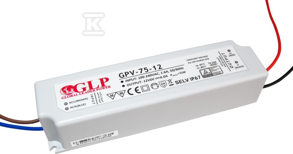 GLP LED power supply 12V 6A 75W - GPV-75-12