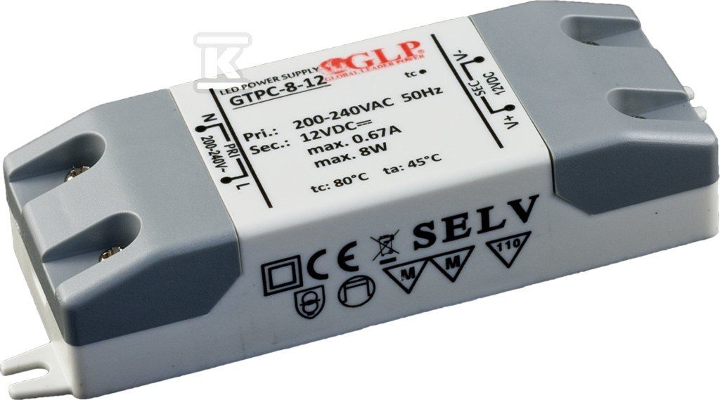 Блок живлення GLP LED 12V 0.67A 8W - GTPC-8-12