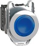 Przycisk podświetlany zlicowany metal niebieski O30 zintegrowana dioda LED 24V AC/DC 1 NO + 1 NC Harmony XB4