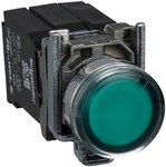 Przycisk płaski zielony żarówka BA9s 110/120V transformator metalowy 1NO + 1NC Harmony XB4