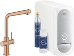 Zestaw startowy GROHE Blue Home z wylewką w kształcie L, brushed warm sunset, bateria, filtr rozmiar S, chłodziarka i butla CO2, dostęp do wody zwykłej i filtrowanej/gazowanej kąt obrotu wylewki 150°, moduł Buetooth, głowica ceramiczna 28 mm