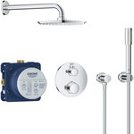 Grohtherm Concealed Shower system with thermostatic mixer for concealed installation, safety lock, metal single-jet 210 mm, single-jet hand shower, shower arm 286 mm, concealed element included