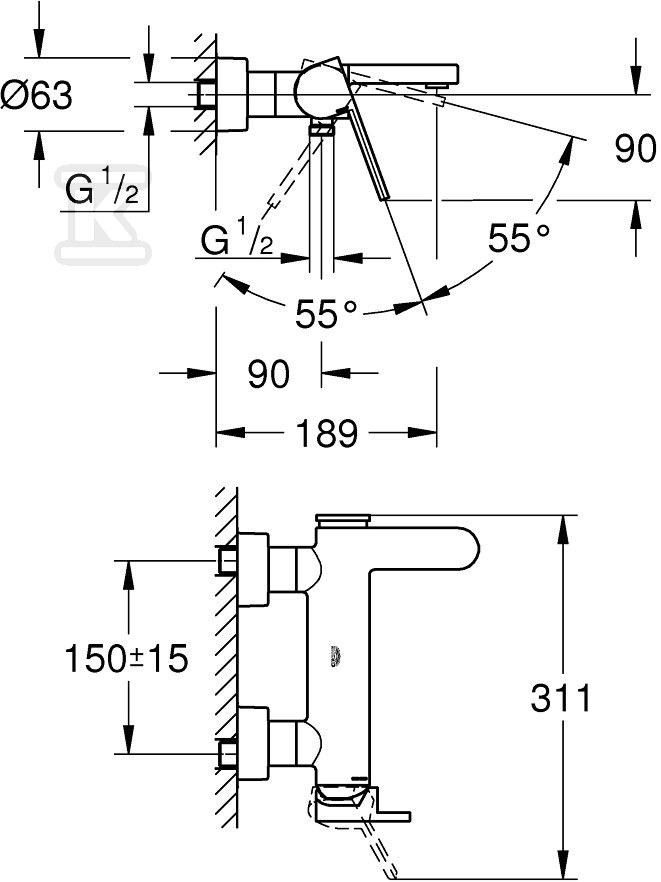 GROHE Plus Single lever bath mixer, - 33553003