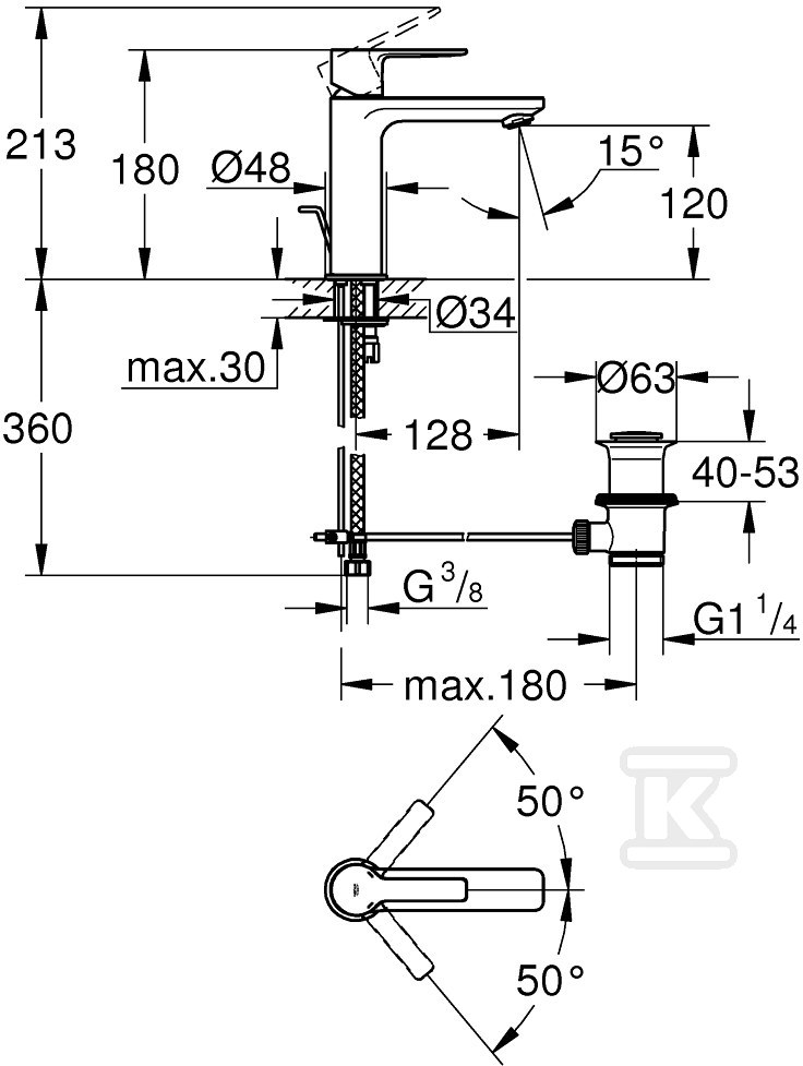 Bateria umywalkowa Lineare Rozmiar S, - 32114001