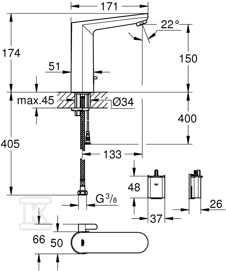 Bateria umywalkowa elektroniczna na - 36422001