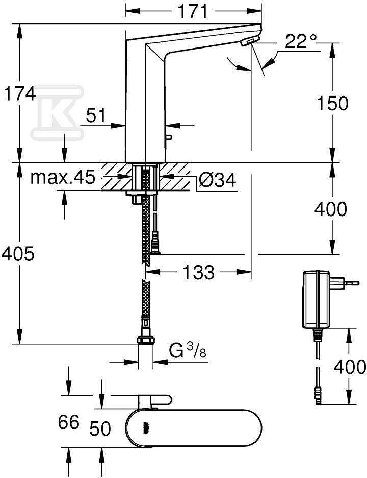 Bateria umywalkowa elektroniczna na - 36421001