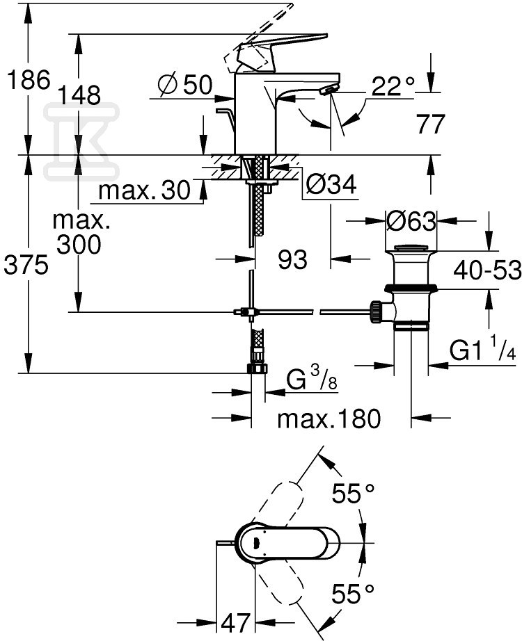 Eurosmart Cosmopolitan washbasin tap, - 3282500E