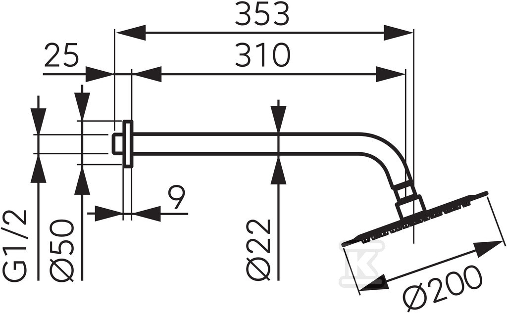 Shower set with sprinkler head 200 mm - NPT11